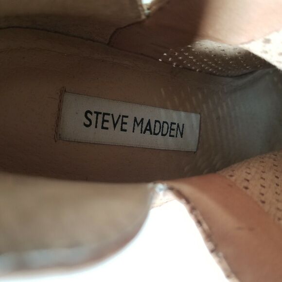Steve Madden Womens Ankle Boot Size 8 Tala Peep Toe Block Stacked Heel Tan - Picture 8 of 12